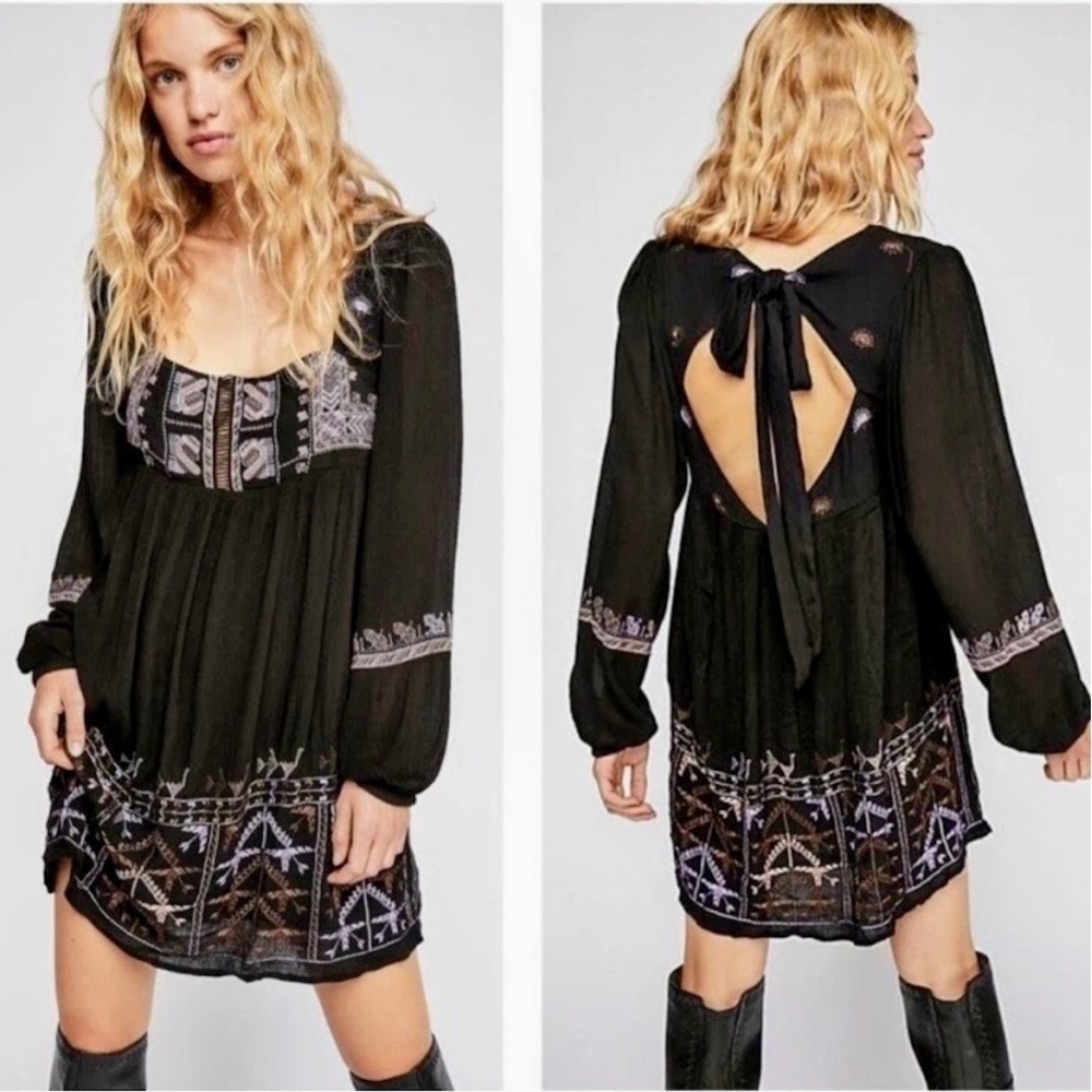 Free People Rhiamonemb Medium Embroidered Long Sleeve‎ Boho Bohemian Festival